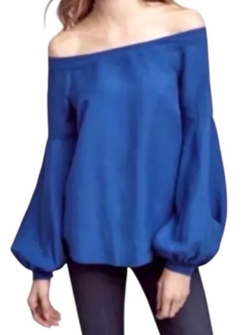 Floreat Anthropologie Mazza Blouse Size 14 Blue Off Shoulder Linen OB560173